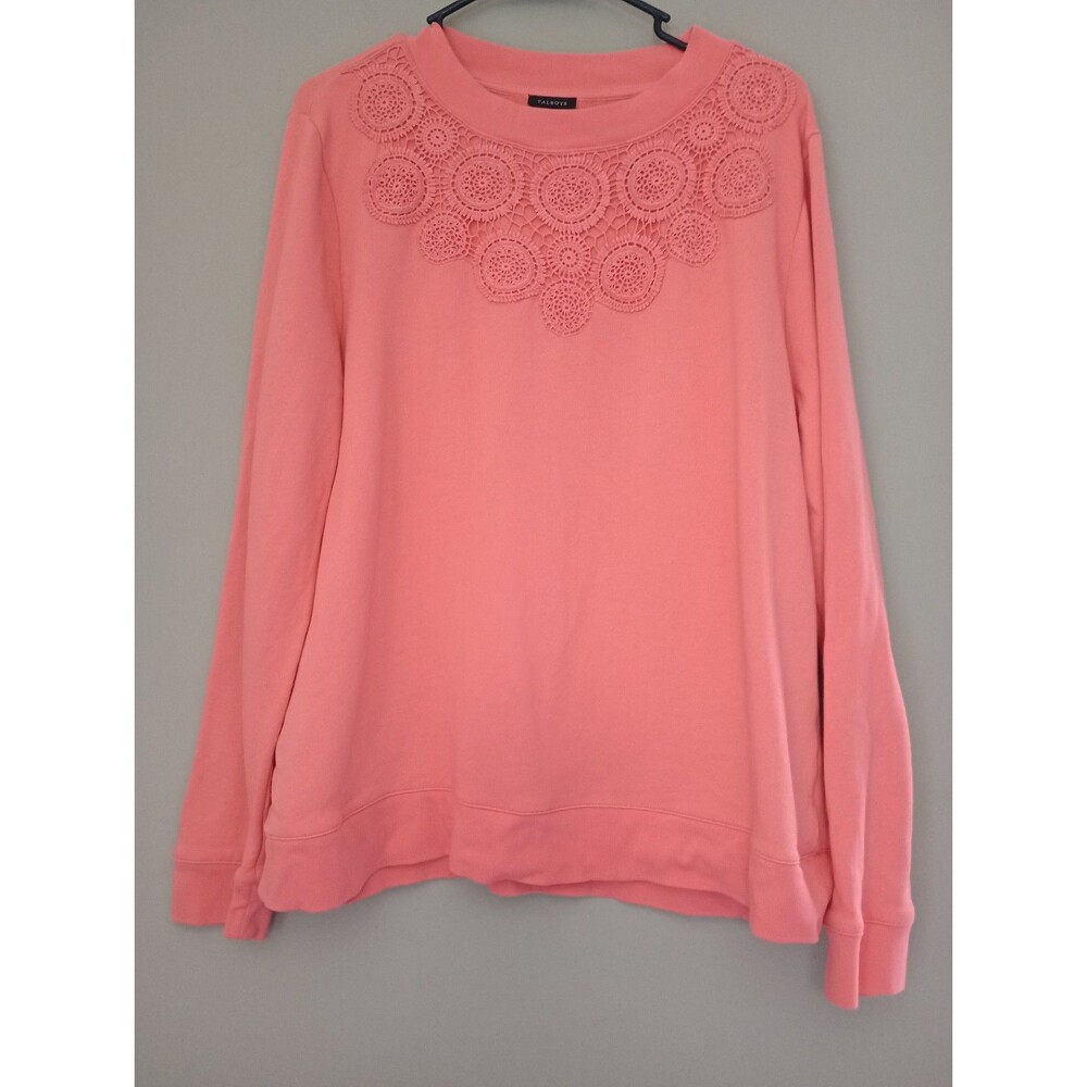 Talbots Circle Lace Crew Neck Sweatshirt with Crochet Detail Size XL